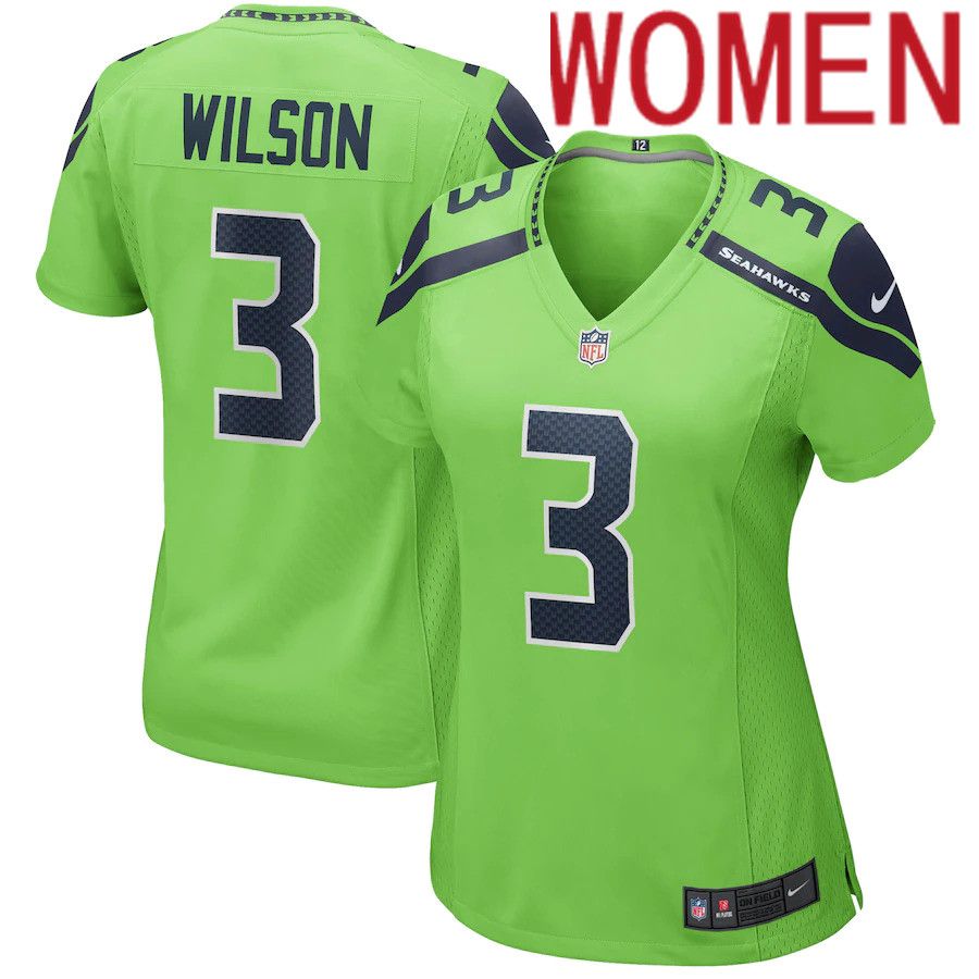 Women Seattle Seahawks 3 Russell Wilson Nike Neon Green Alternate Game NFL Jersey